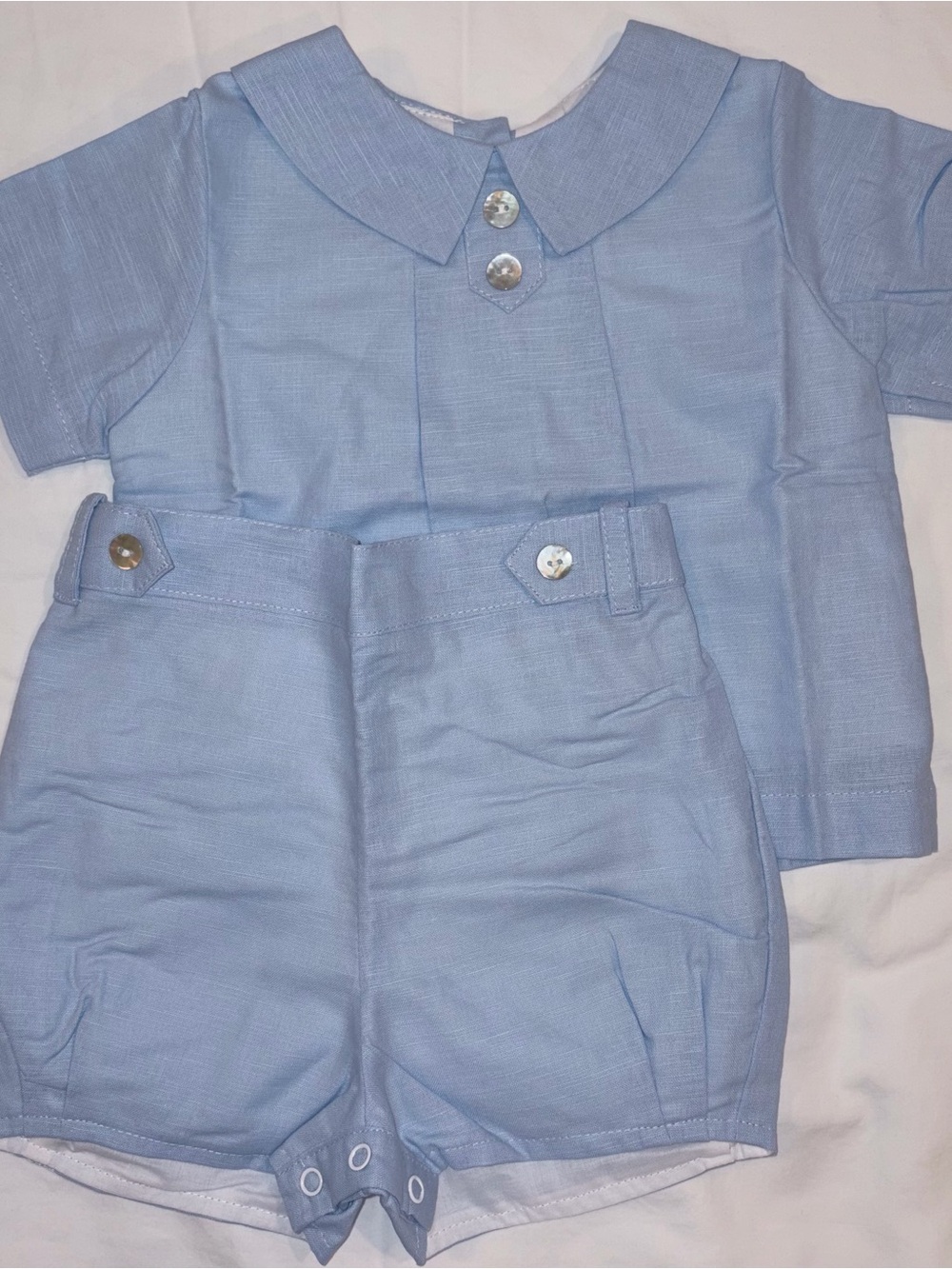 The Oaks Apparel Co Joseph Blue Linen Short Set fully lined sz 18 months NWT
